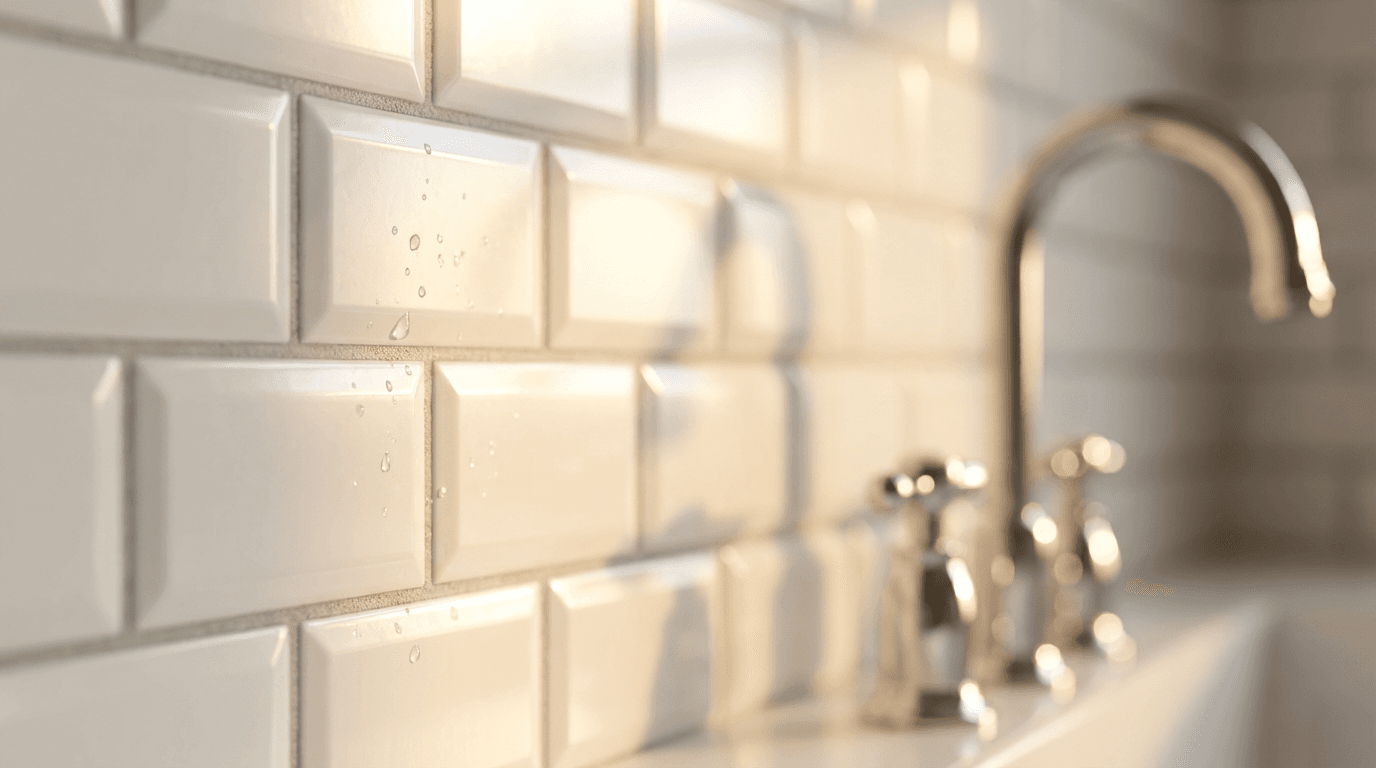 Stone tile backsplash after installation